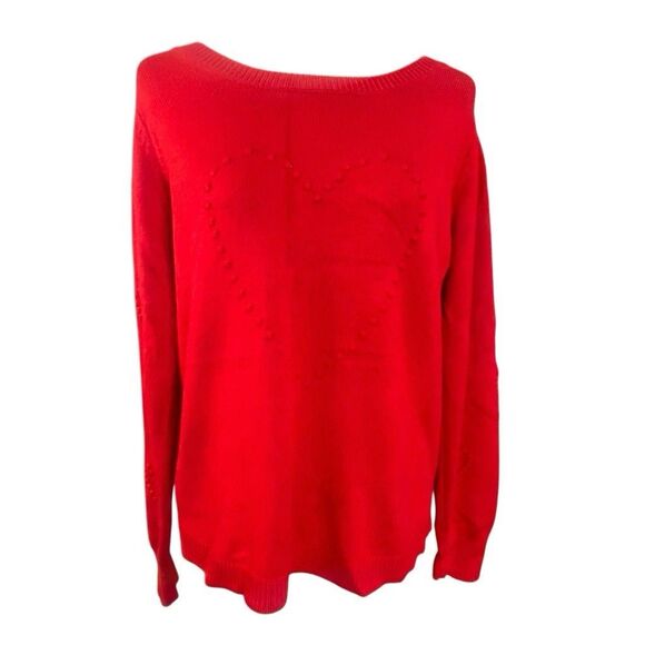 Cocobleu Women’s Large Red Heart Knit Long Sleeve Soft Crew Neck Sweater - Picture 1 of 7